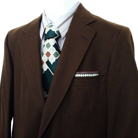Vintage 80s Austin Reed USA-Made Wool Sport Coat -38R Heraldic Lion Brown Mended - Picture 2 of 9